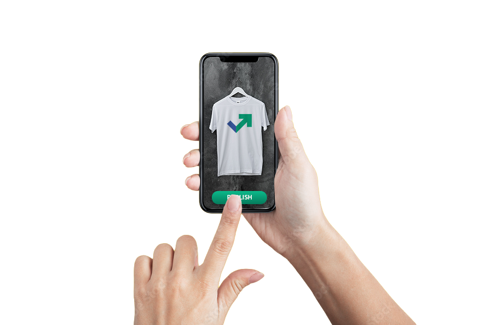 Hands holding a smartphone showing the Listopia listing app
